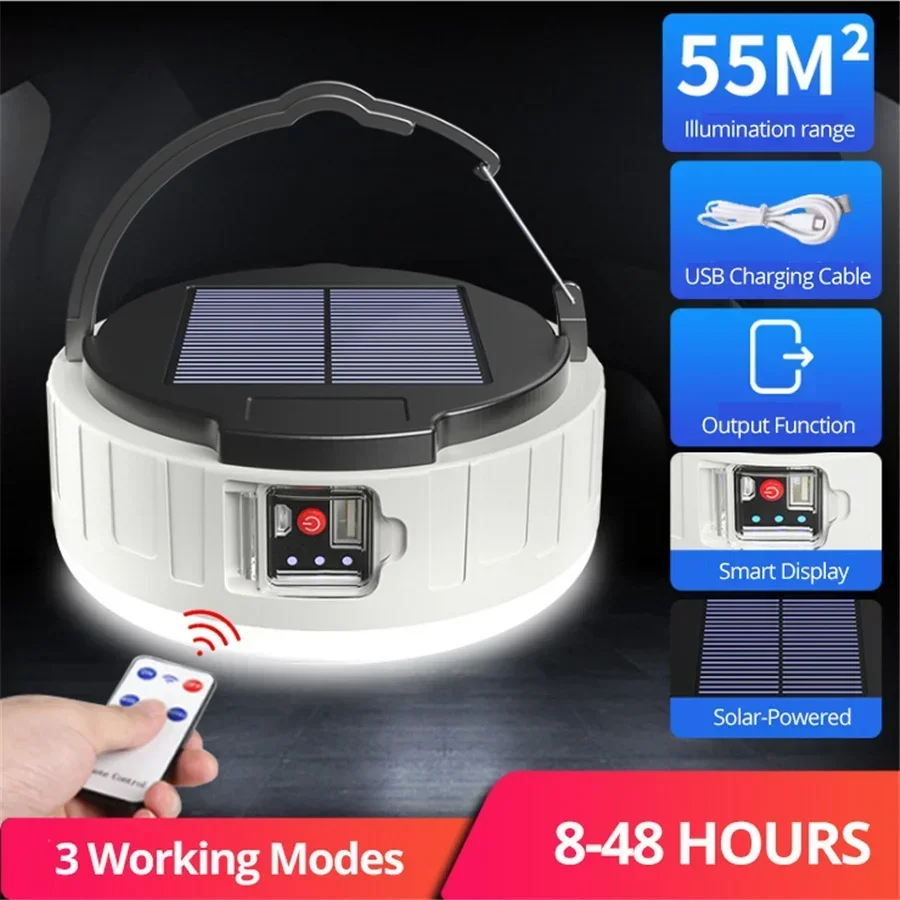 100W Newest Solar Led Camping Light Outdoor Waterproof 3 Modes Tent Lamp USB Charging Portable Lanterns Emergency Night Lights
