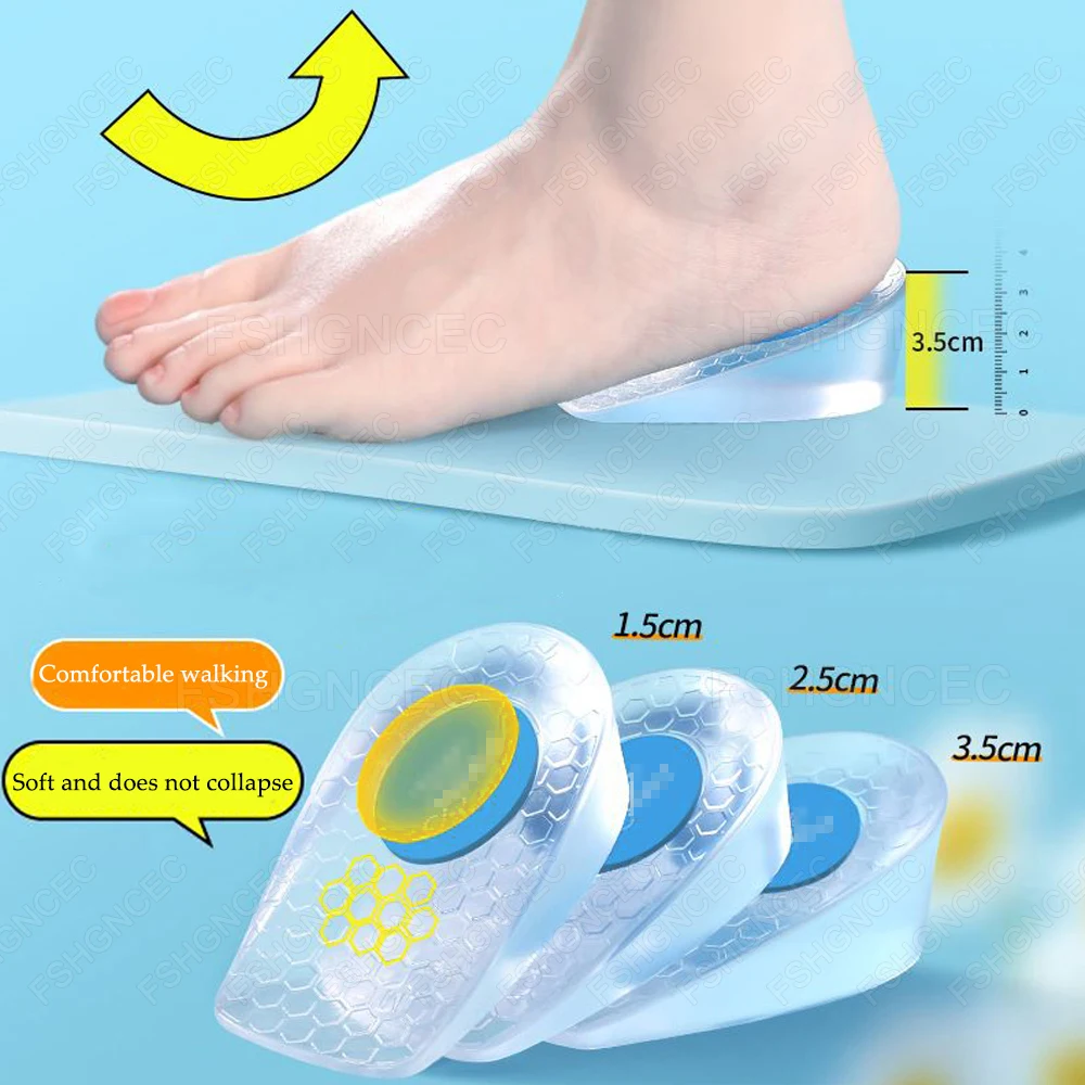 Silikon Höhe Erhöhen Einlegesohle Mann Frau Ferse Lift Einsatz Weiche Gel Schuhe Pads Unsichtbare Erhöhung Vorlage Unisex Fuß Pads – Detail 6