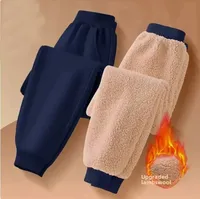 Kids Autumn/Winter Warm Solid Color Sports Long Pants Fleece-Lined Casual Trousers Mid to Large Child Fleece Pants 1