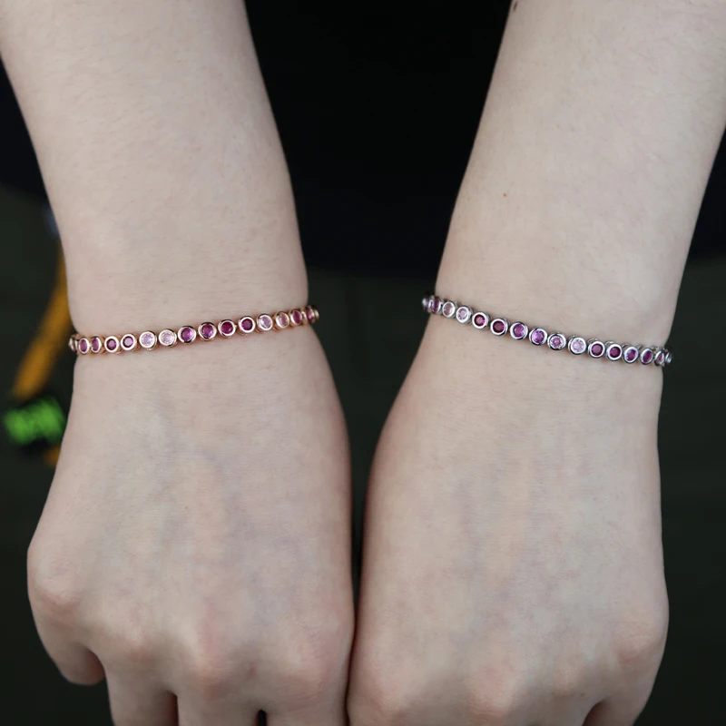 New Round Square Heart CZ Tennis Bracelets for Women Pave Multicolor Zircon Rose Gold/Platinum/Gold Plated Color Fashion Jewelry