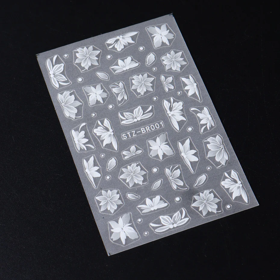 3D White Flower Nail Art Stickers Cute Floral Adhesive Sliders Acrylic Decoration Decals DIY Nail Charms Adhesive Accessories 6