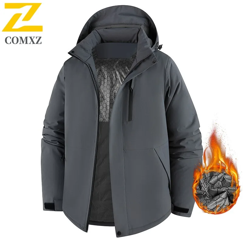 COMXZ Men Jacket Thicken Outdoor Adventure Windproof Warm Parka Casual Solid Color Travel Lightweight Cold Resistant Winter Coat