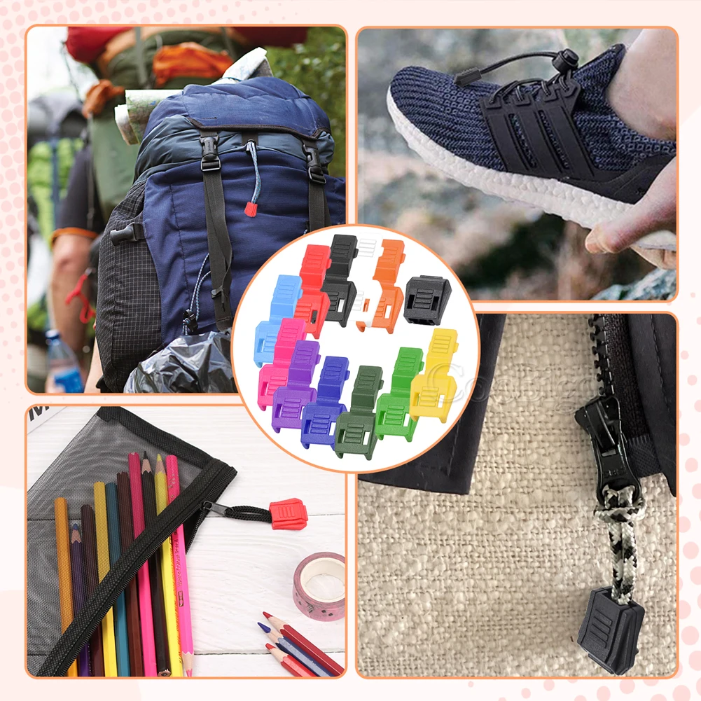 Cord End Tip 10pcs Plastic Zipper Pull Cord Ends Clip for Paracord Clamp Sportswear Rope Lanyard Backpack Shoelace DIY Accessories Colorful cord end tip,cord end lock