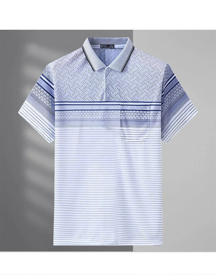 2023 New Men's T-shirt Short Sleeve Polo-Neck Commuter Summer Basic Fashion Casual All-match England Striped Pockets Pullovers 13 Sf2d81bd61f754689b505f52804e62eb6U