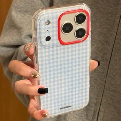 Trendy Blue Checkered Grid Pattern Soft Case - Contrasting Color Design - iPhone 15 Pro Max (Blue)