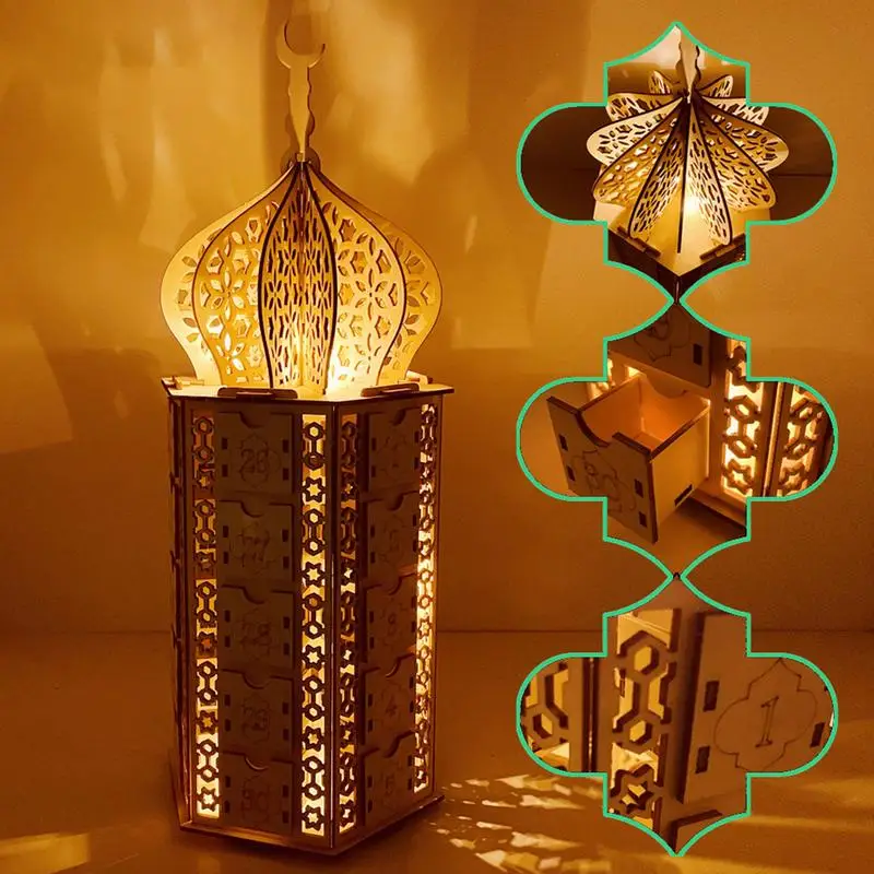 Holz Ramadan Advent Kalender Eid DIY Holz Countdown-Kalender Schrank Mond  Sterne Leuchtet Mit Schubladen Muslimischen Ramadan Party Decor - AliExpress