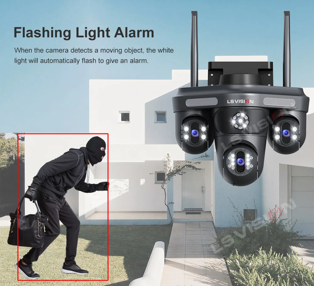 15MP WiFi Security Camera Three Screens Outdoor IP Camera Three PTZ 2-Way Audio