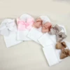0-6Months Newborn Hospital Hat Warm Beanie with Ribbon Bow Cute Wool Turban Infant Baby Girl Winter Bonnet New Born Knitted Hat 1