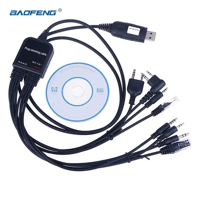 

Baofeng 8 in 1 Computer USB Programming Cable for Kenwood Motorola Yaesu Icom Handy Walkie Talkie Car Radio CD Software