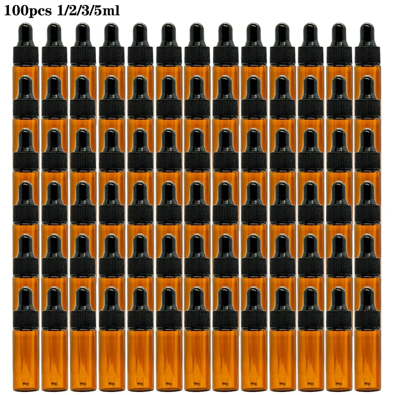 100pcs 1/2/3/5ml Empty Dropper Bottle Glass Refillable Bottle Perfume Container With Pipette For Essential Oil Cosmetic Bottles