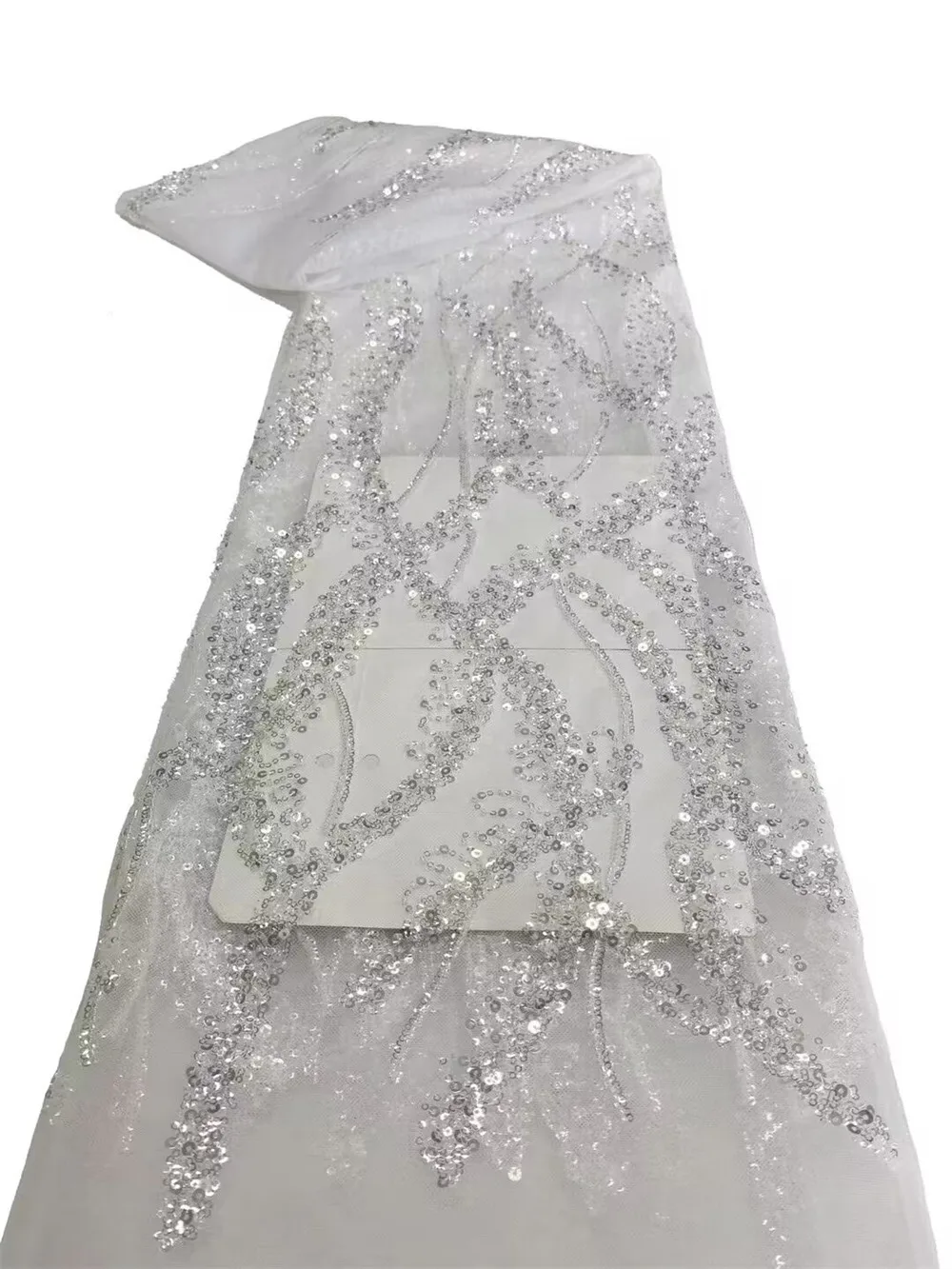 

African Tulle Mesh Laces Net Material Embroidered White Sequins French Skin Fabric Nigerian Women Class Design Wholesale OR4413