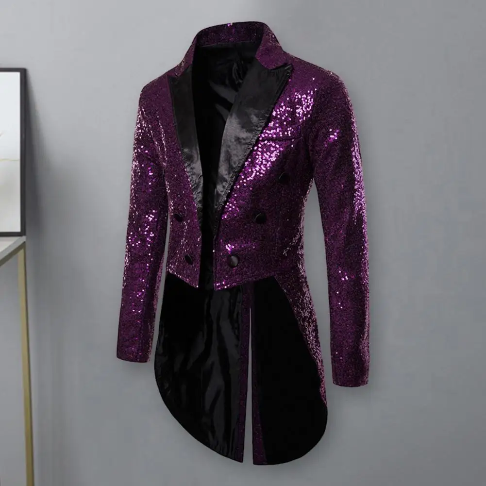 Description Picture 6 of itemParty Sequin Blazer and Collar Dazzling Sequins Blazer Jacket Sparkly Sequins Stand Collar Split Hem Nightclub Prom Suit Tuxedo