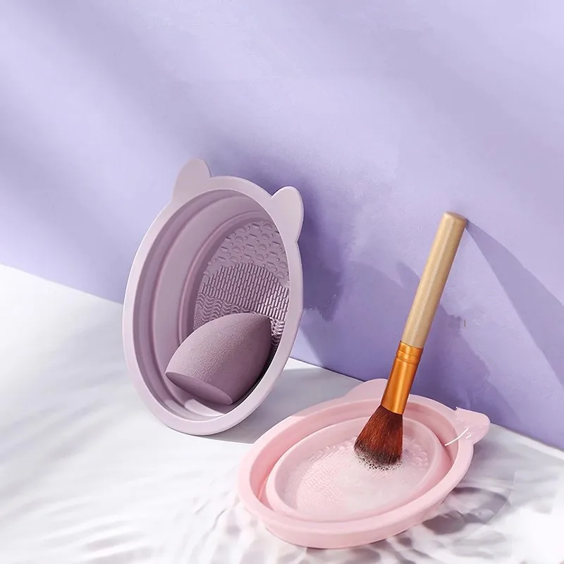 Silicone Makeup Brush Folding Cleaning Bowl Easy Storage Beauty Egg Cleaner Portable Makeup Tools Puff  Wash Dishes