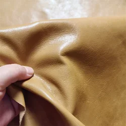 Premium Brown Oil Wax Sheepskin Leather Fabric - First Layer Real Leather - 20x30cm (Light Brown)