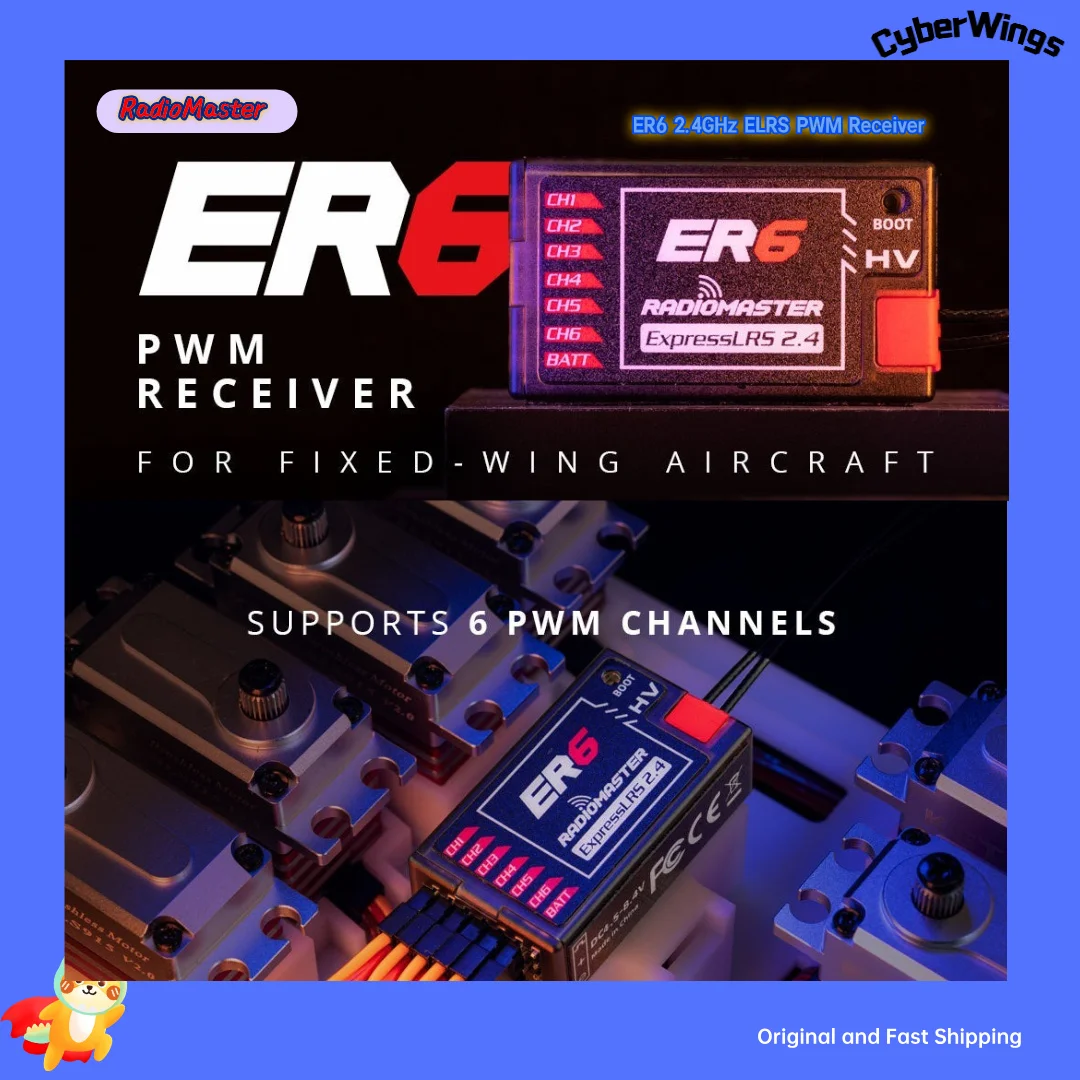 Récepteur RadioMaster ER6 ELRS 2.4GHz PWM 6 canaux pour voilure fixe