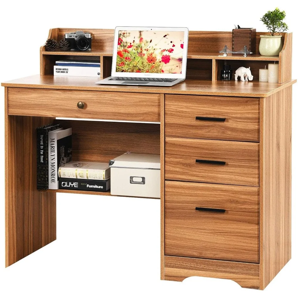 Computer Desk with Storage Drawers and Hutch, 44 Inch Home Office Desks with 4 Drawers & Monitor Stand for Small Space 6