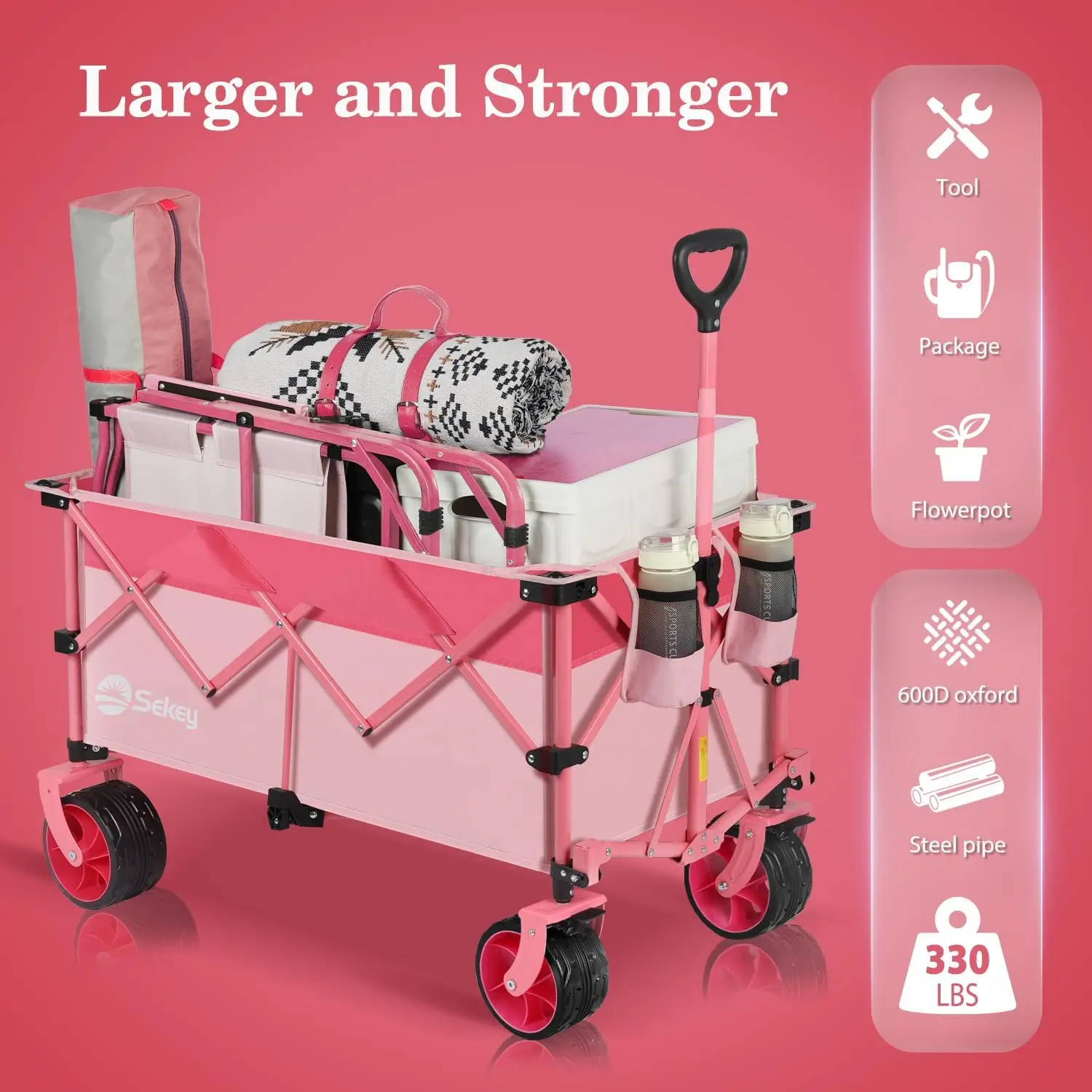 Sekey 220L Collapsible Foldable Wagon with 330lbs Weight Capacity, Heavy Duty Folding Utility Garden Cart