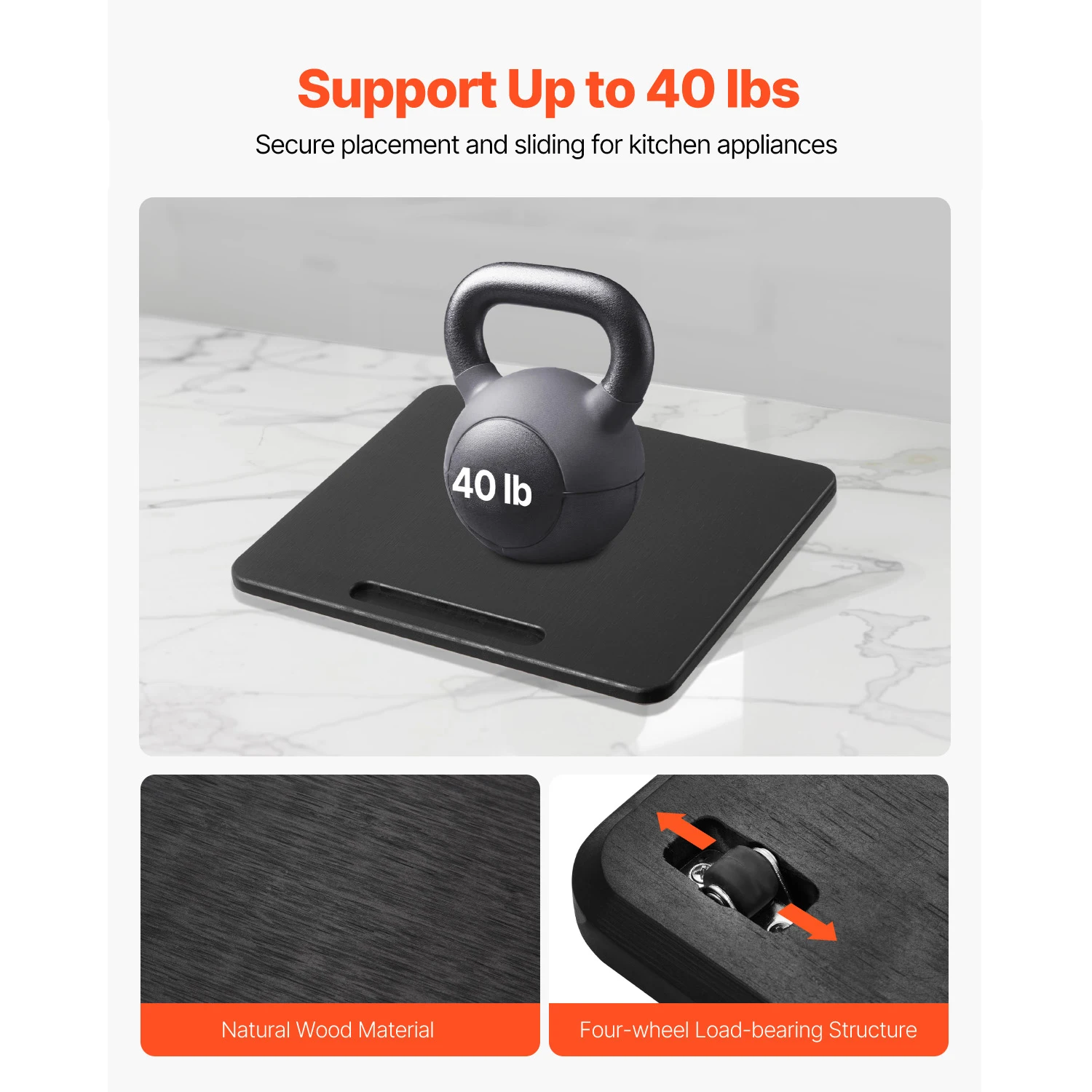 SucceBuy Black Muti-Size Kitchen Appliance Sliding Tray Silent Wheels Below Cabinet Appliance Rolling Tray for Coffee Maker