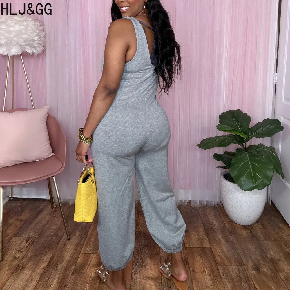 HLJ&GG Casual Solid Color Sporty Jumpsuits Women Strap Slim With Pocket One Piece Palysuits Summer Female Home Clothing Overalls