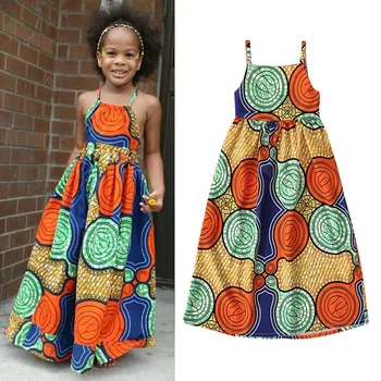 Abiti africani estivi per ragazze Dashiki Vestiti per bambini Ankara Moda Stampa floreale Halter Abiti lunghi Abiti africani per bambini 1