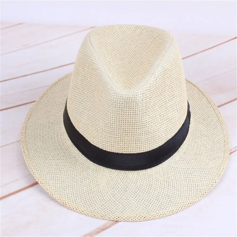 Mode Sommer Männer Stroh Hut Casual Sommer Reise Breiter Krempe Sonnenhut Männer Stroh Hut Cowboy Kappe Panama Reise Strand Cowboy Kappe – Detail 3
