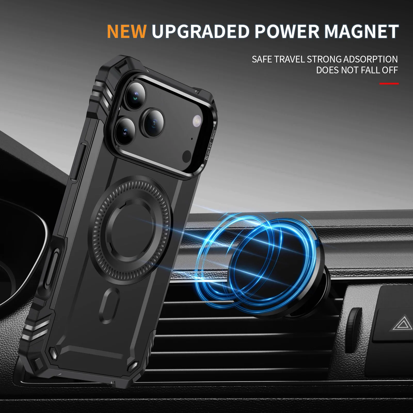 Military Grade Hard Black Phone Case - Durable Protective Cover