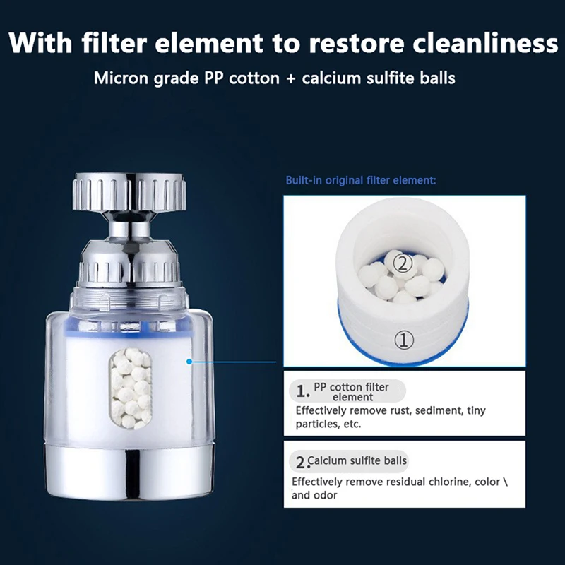 Kitchen Water Tap Faucet Pressurized Bubbler Filter Remove Chlorine Heavy Metals Basin Extender Hard Water Filtration Purifier