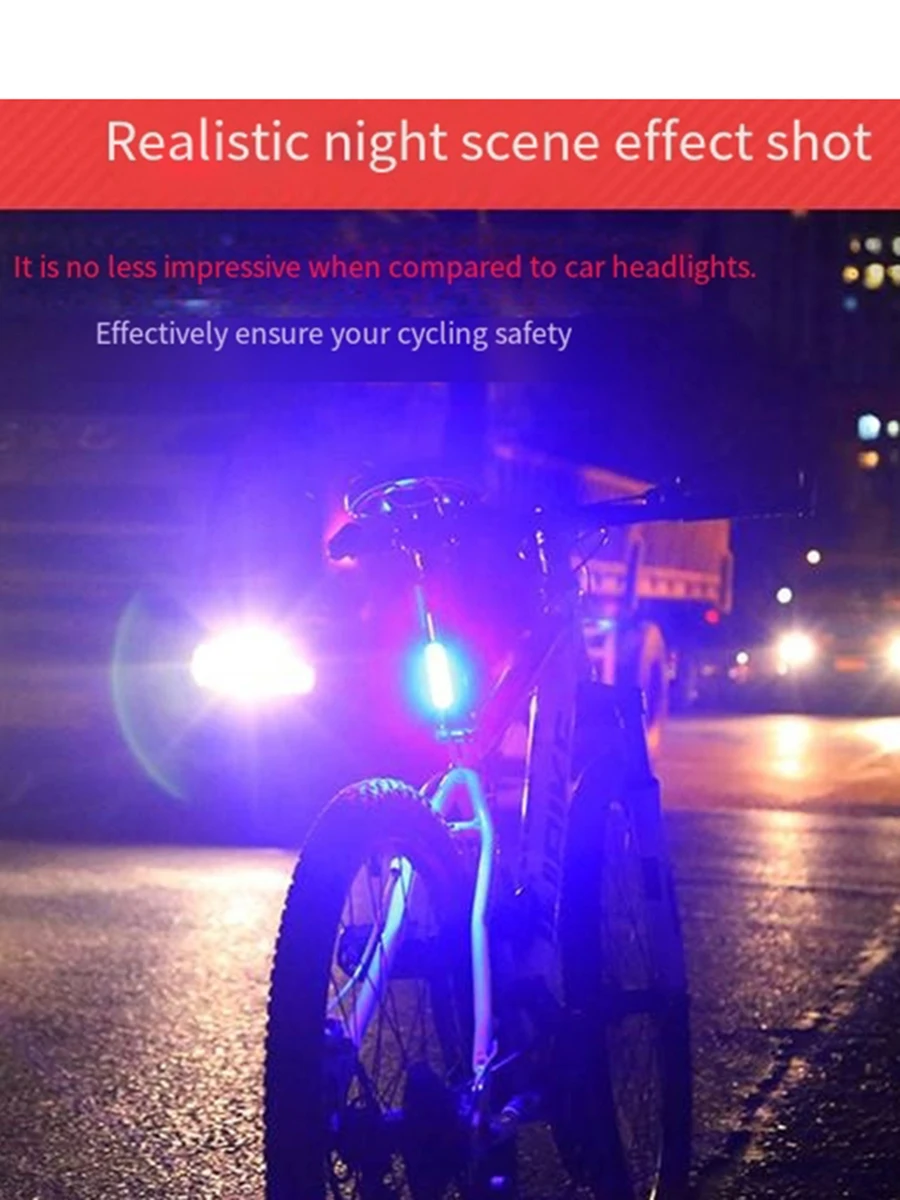 Bike Tail Light  - Bicycle Light 5 Modes Red/Blue, Waterproof IP64, Rechargeable USB-C - 3