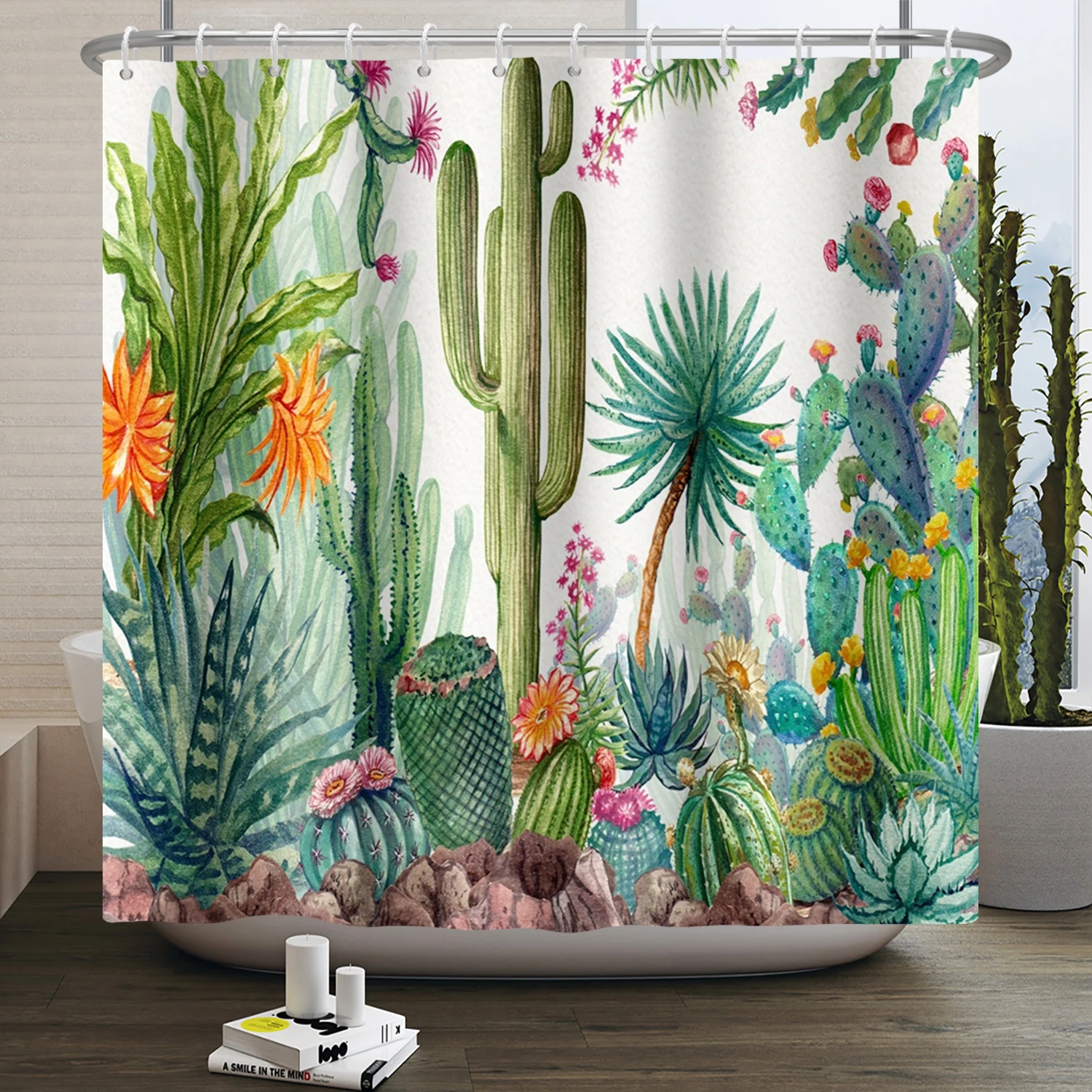 Green Plant Cactus Shower Curtain Tropical Botanical Flower Bathroom Shower  Curtains Waterproof Fabric Bath Curtain Home Decor - AliExpress, image size:1500x1500