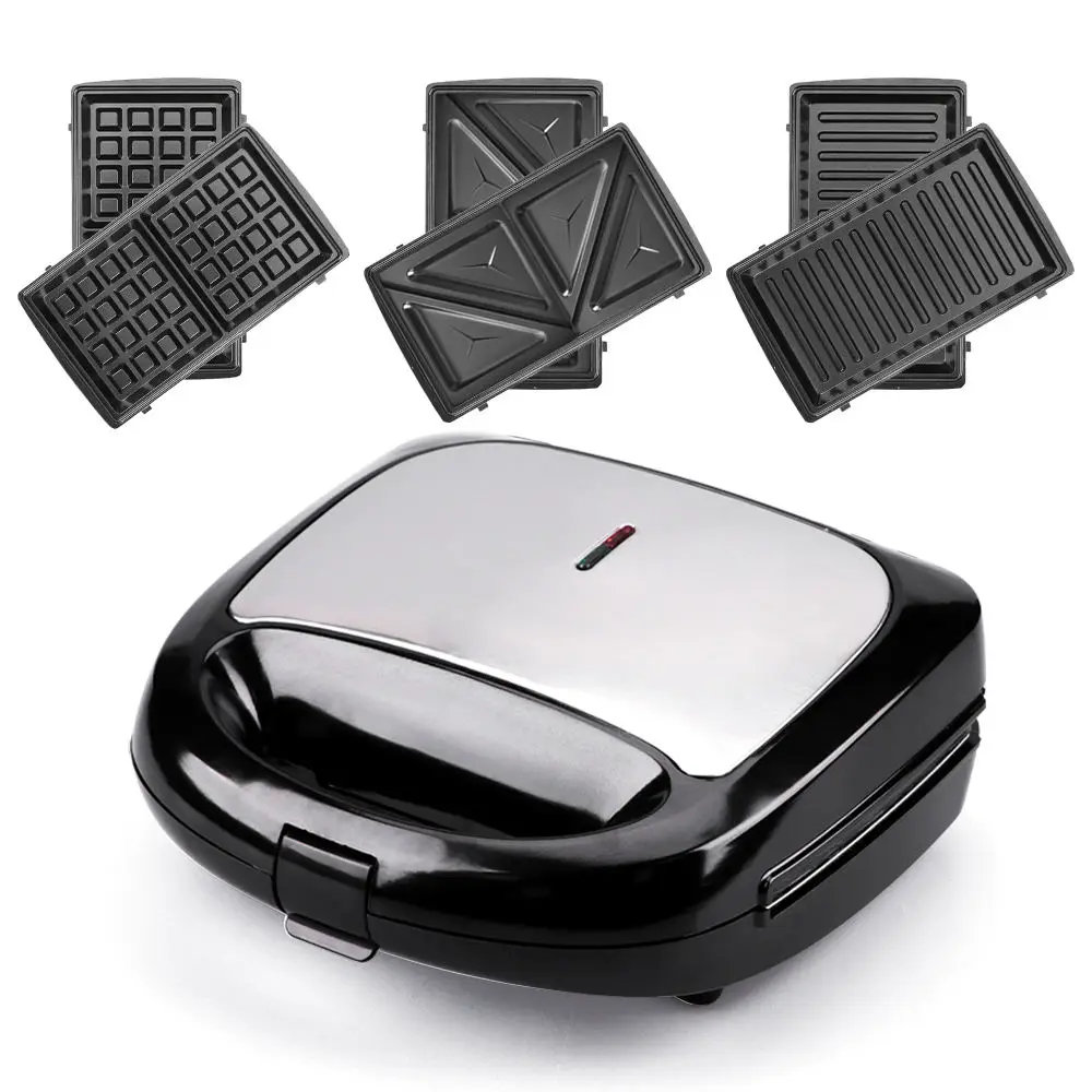 

3-in-1 Sandwich Waffle Maker, Electric Panini Press Grill, 750W Double Sided Quick Heating System, Detachable Non-Stick Plates