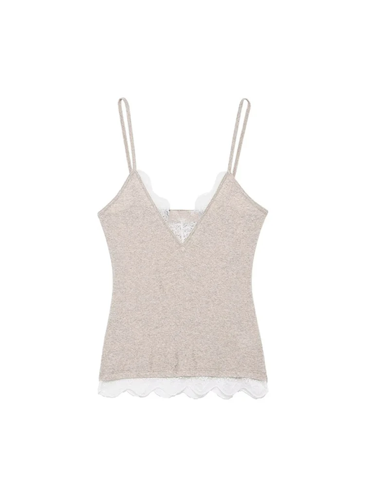 Women Sexy Slim Camisole Lace Sling Tank Top Vest Fashion Sleeveless V-neck Tops Chic Lace Spliced Summer Female Strap Tops