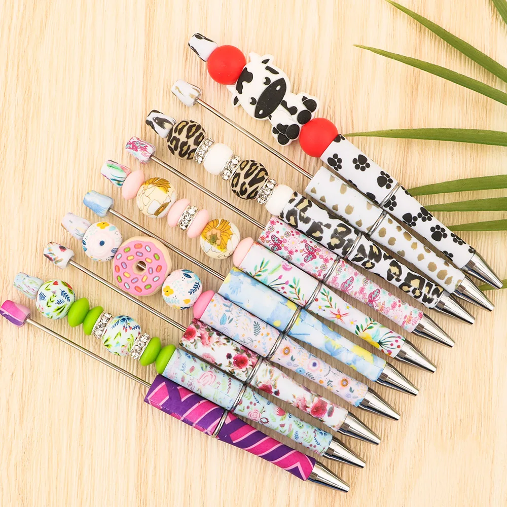 Kovict Printed Plastic Bead Pens 20~100Pcs Leopard Ballpoint Black Ink DIY Personalized Office Writing Supplie Stationery
