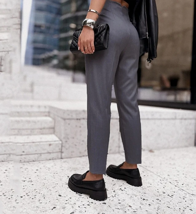 Elegant Office Work Suits Solid Color 2pcs Fashion Women Shirt Tops and Pant Sets Long Sleeve Tops Trousers Suits Matching Sets