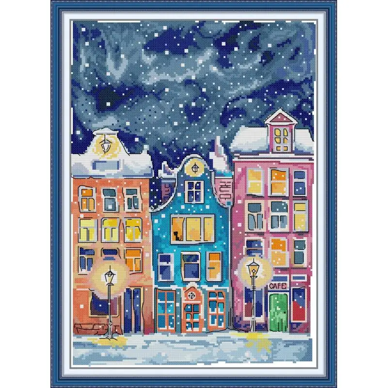 Vibrant House Pattern Cross Stitch Kit - Embroidery Set with Canvas, Needle, and Thread