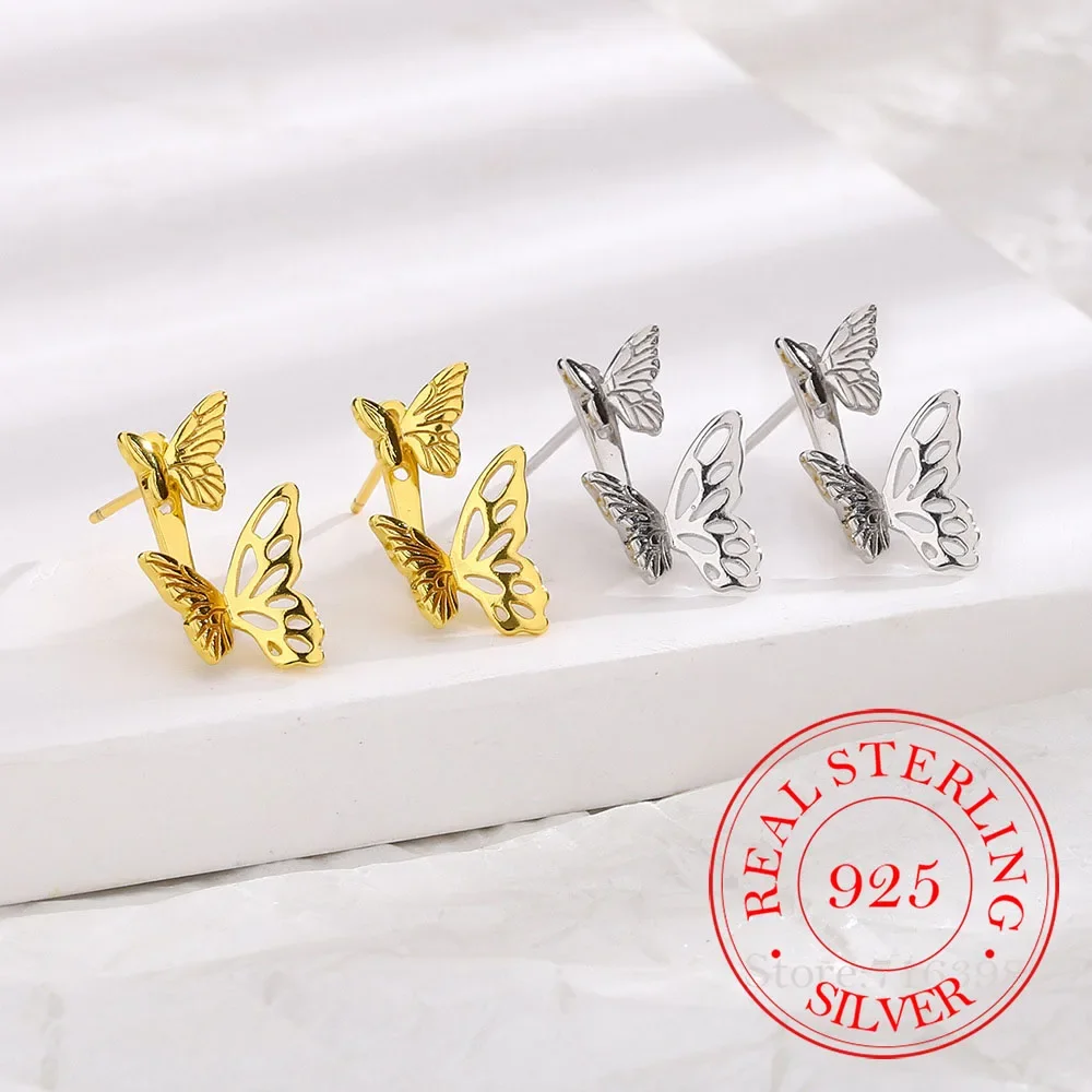 

925 Sterling Silver Asymmetrical Hollow Butterfly Stud Earrings for Women Girls Piercing Jewelry Women's Party Wedding Pendiente