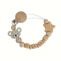 Clips de sucette en bois pour bébé, porte-mamelon factice, chaîne en Silicone, ours Koala, sucettes d'animaux, jouets de dentition 3