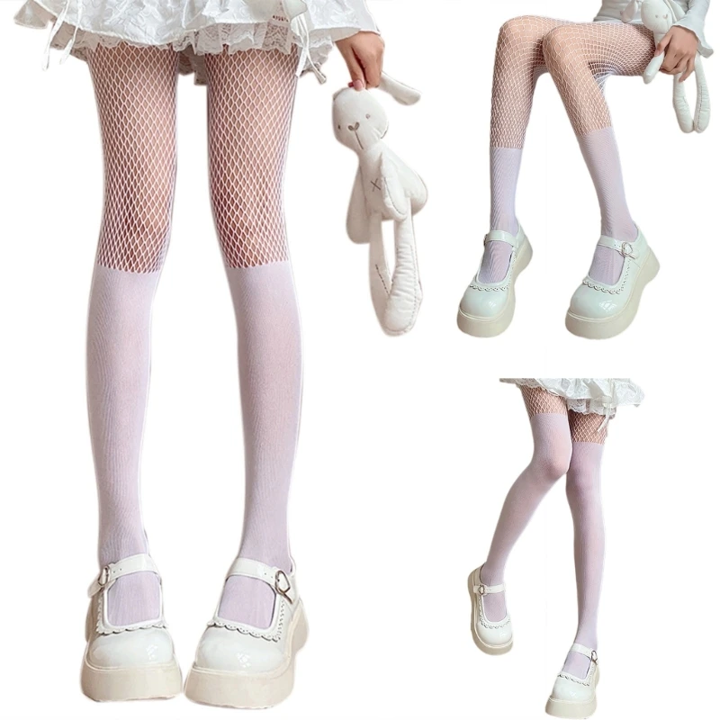 

Japanese Women Sexy Fishnet Mesh Tights Faux Over Knee High Patchwork Pantyhose