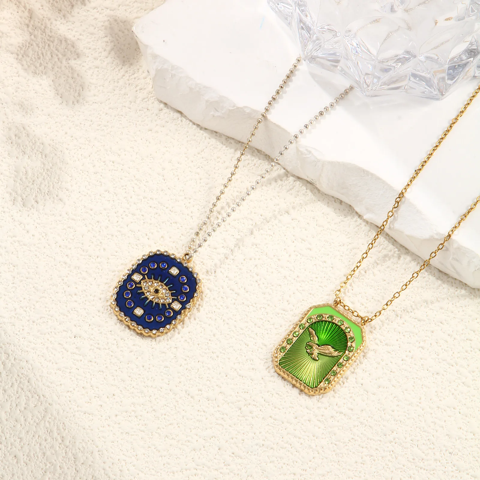 1 Stück 304 Edelstahl Charms 18 Karat echtes Gold vergoldet mehrfarbige Emaille Kranich Auge der Versorgung/Allsehendes Auge Anhänger DIY – Detail 5
