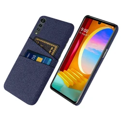 Luxury Fabric Dual Card Wallet Cover for LG Velvet (Navy Blue)