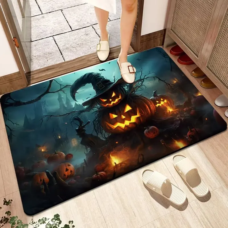 

Коврик для входной двери в стиле Хэллоуина, Домашний напольный ковер в классическом стиле с тыквой для ванной, супервпитывающий коврик для коридора, коврик для прихожей