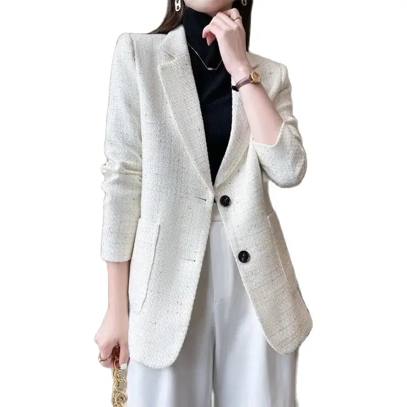 

2023 New Women's Blazers Fashion Spring Autumn Tweed Long Sleeves Slim Suit Jacket Casual Office Lady Blazers Tops Women Coats