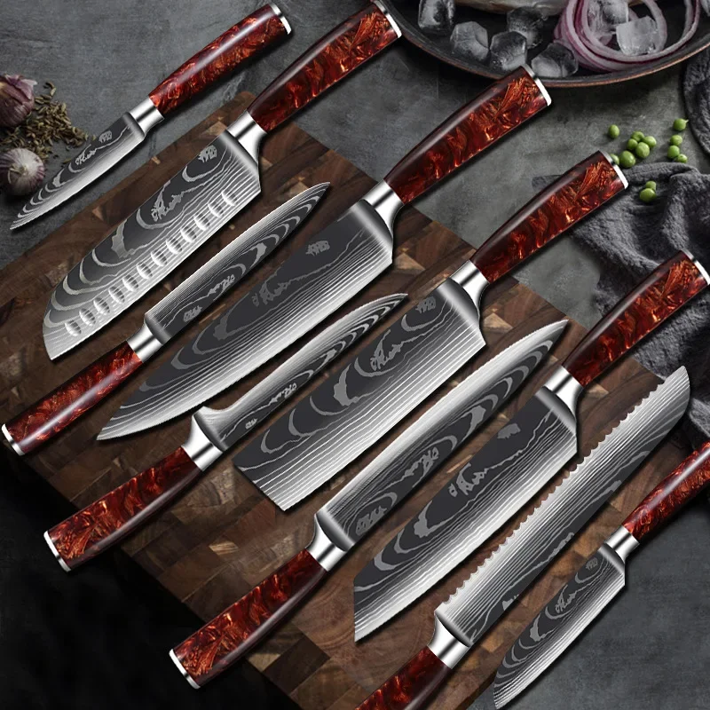 Kitchen Knife Meat Cleaver Carbon Steel Blades 1-8pcs Ultra Sharp Knives Set