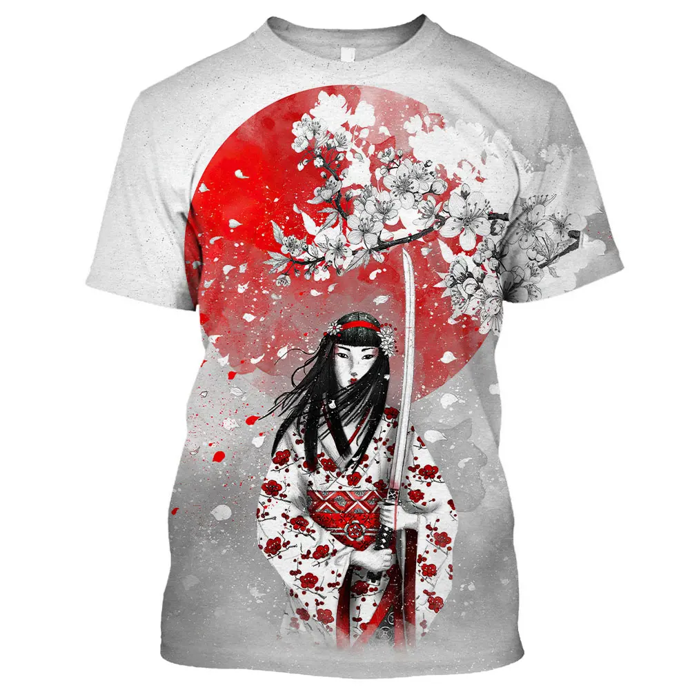 

Japanese Geisha Samurai Manga Style 3D Harajuku Print Men's Round Neck Short Sleeve Oversized Casual T-shirt Tops New Clothing