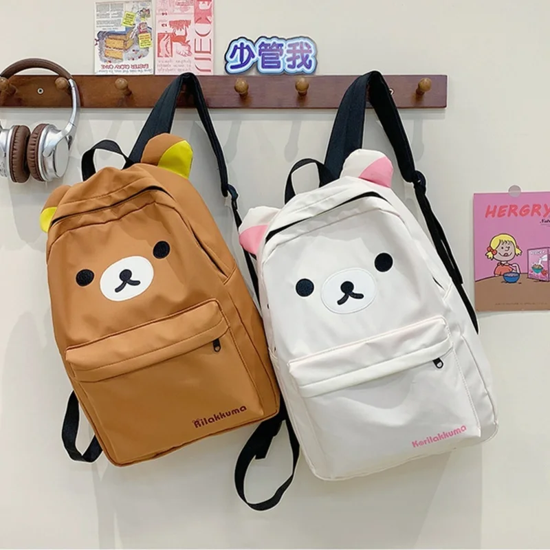 Kawaii لطيف الدب Rilakkumas على ظهره سعة كبيرة أنيمي الكرتون على ظهره أنيق طالب حقيبة مدرسية حقائب الكتف المدرسية