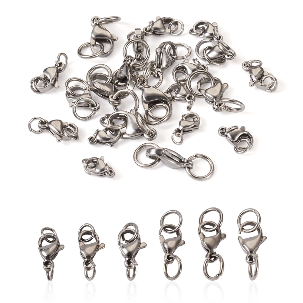 

Pandahall 30pcs 6 Style Stainless Steel Lobster Claw Clasps with Open Jump Rings for Bracelet Necklace Connectors Jewelry Making