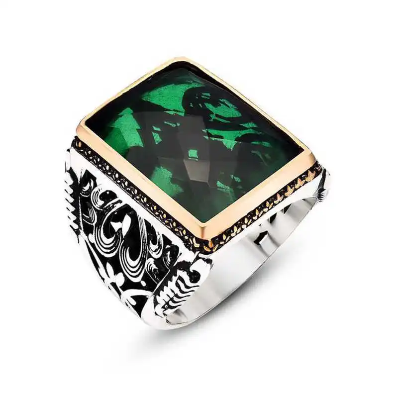 

Tevuli 925 Sterling Silver Green Zircon Stone Mens Ring