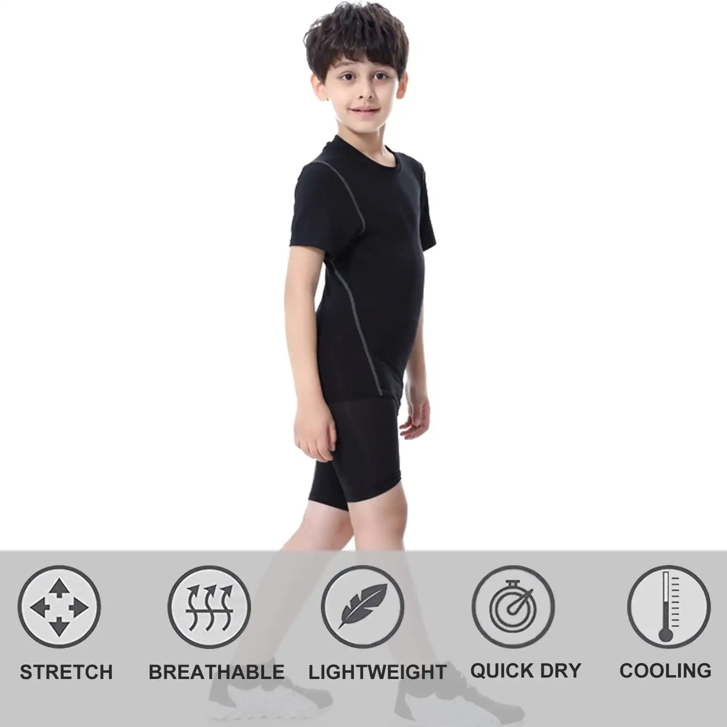 Boys Compression Shirts Short Sleeve Football Undershirt for Kid Quick Dry Athletic Baseball Youth T-Shirt Base Layer - 4