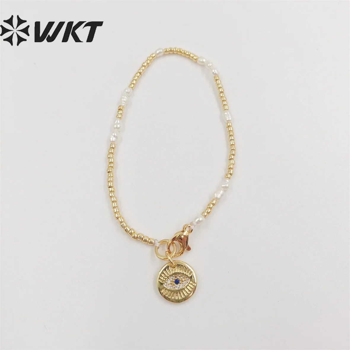 

WT-MPB058 Wholesale Fashion 2mm Tiny Gold Beads Flexiable Charm Bracelet Lady Elegant Lovey Evil Eye Pendant Adjustable ACC