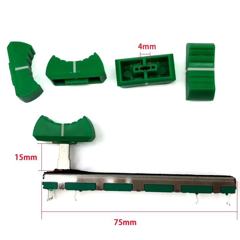 2Pcs Pioneer Potenziometro Scorrevole Push Rod B10K Pioneer Djm 400 500 600 Mixer Volume Push Rod Green Hat