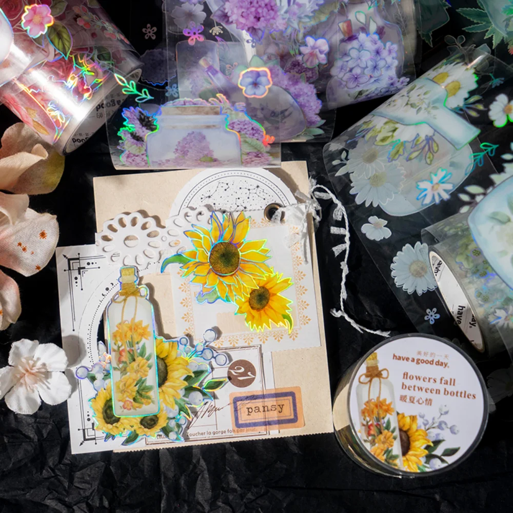 Mr. Paper 6 Style 300cm/roll Aesthetic Flower PET Tape Creative Vase Hand Account Material Decorative Stationery Tape